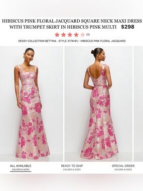 Dessy Collection Hibiscus Pink Floral Jacquard Maxi Dress